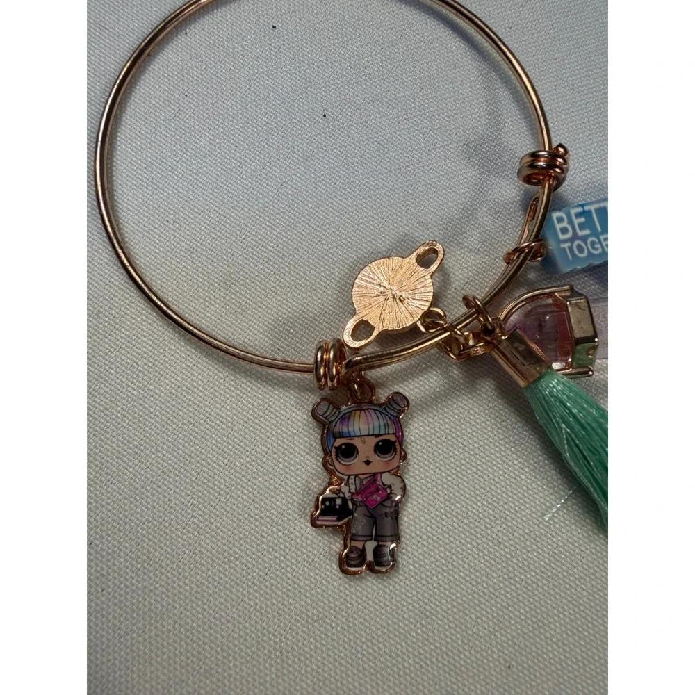 LOL Surprise‎ Rose Gold Tone Charm Bangle Planet Tassel Crystal Point
